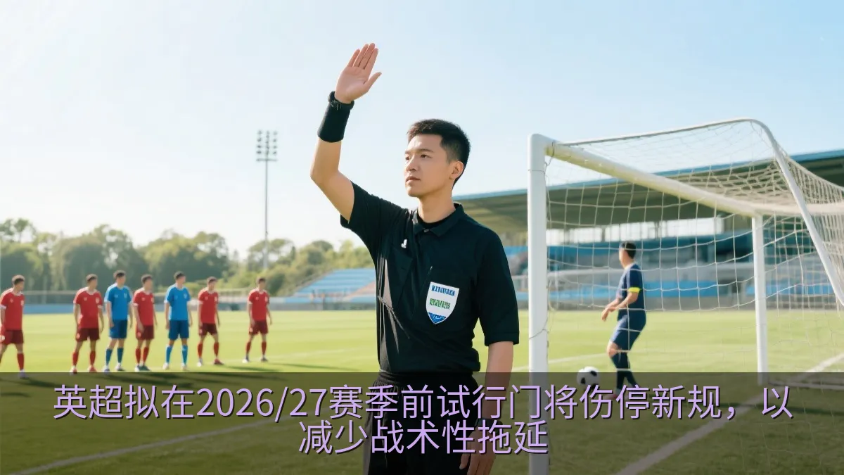裁判在足球场上示意尽快恢复比赛